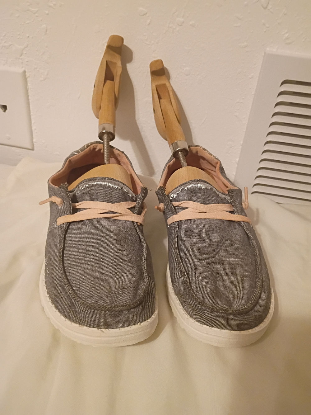 Hey Dude Wendy Boho grey canvas slip-on shoes featuring embroidered details.